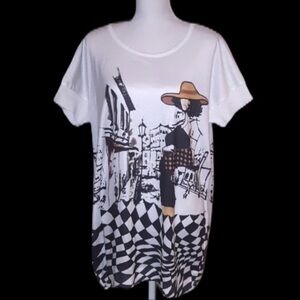 Adorable Black and White Long Graphic Tunic